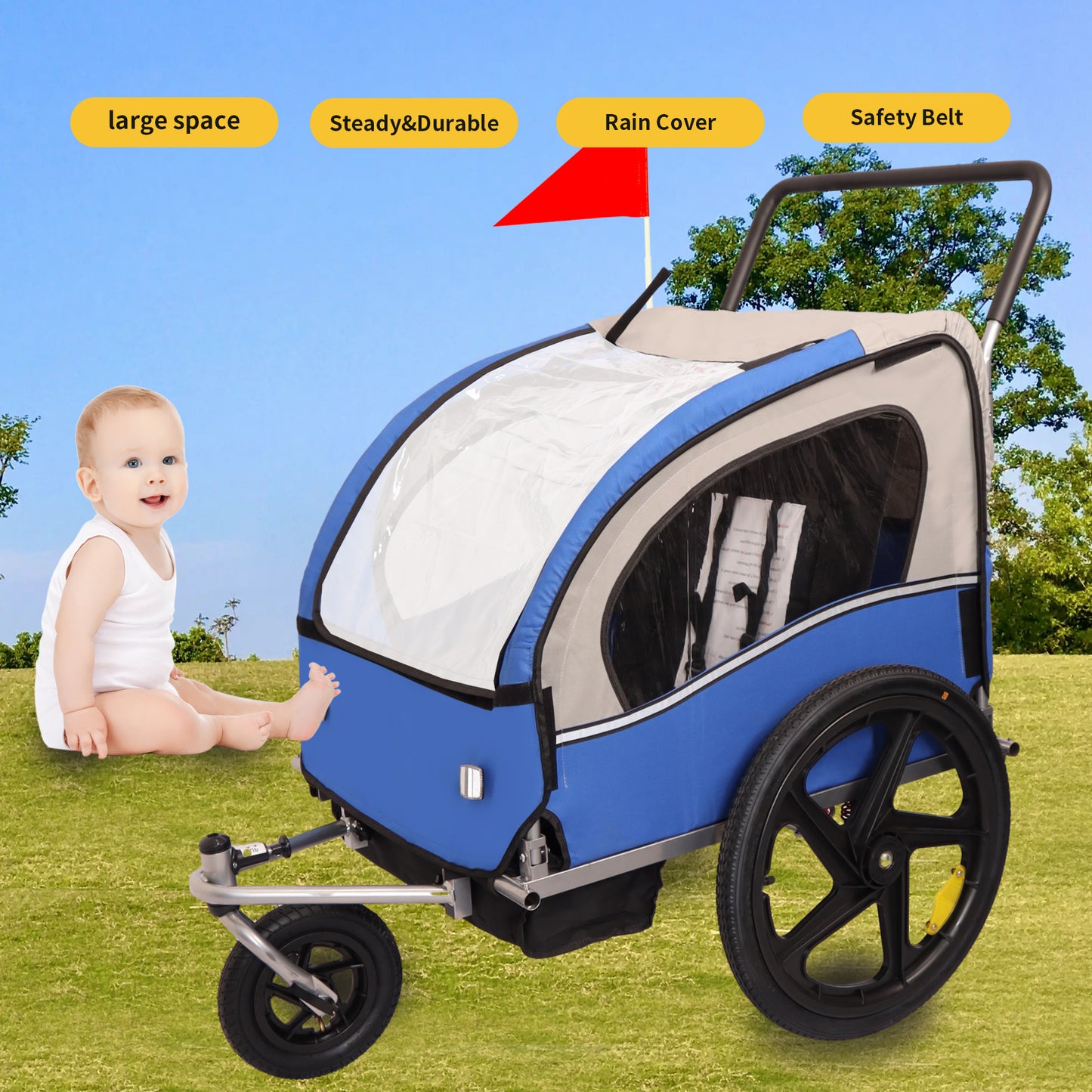 2-in-1 Double 2 Seat Bicycle Bike Trailer Jogger Stroller for Kids Children