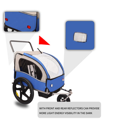 2-in-1 Double 2 Seat Bicycle Bike Trailer Jogger Stroller for Kids Children