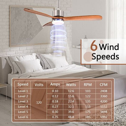 52 Inch Reversible Ceiling Fan with LED Light and Adjustable Temperature-Silver-7