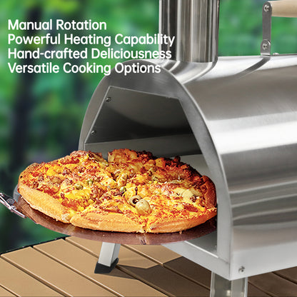 Silver Pizza Oven Outdoor 12" Semi-Automatic Rotatable Pizza Ovens Portable Stainless Steel