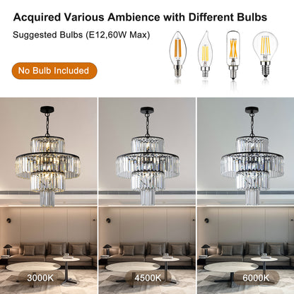 Black  Luxury Crystal Chandelier Modern Chandeliers Lights Fixture Hanging  Pendant Light Fixture for Dining Room Bedroom
