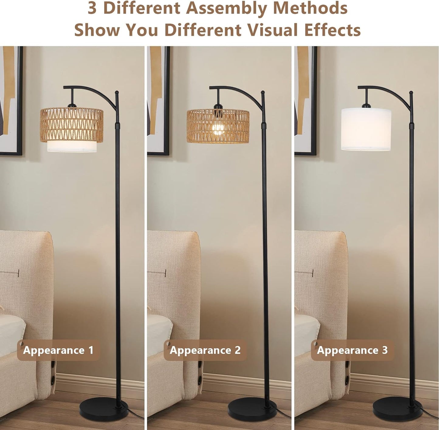 Arc Floor Lamp for Living Room with 3 Color Temperatures, Farmhouse Floor Lamps with Remote & Dimmable Bulb Office
