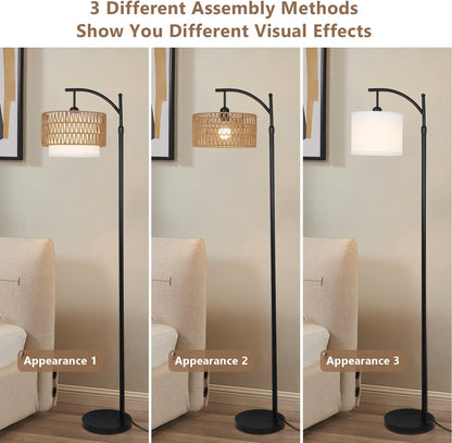Arc Floor Lamp for Living Room with 3 Color Temperatures, Farmhouse Floor Lamps with Remote & Dimmable Bulb Office