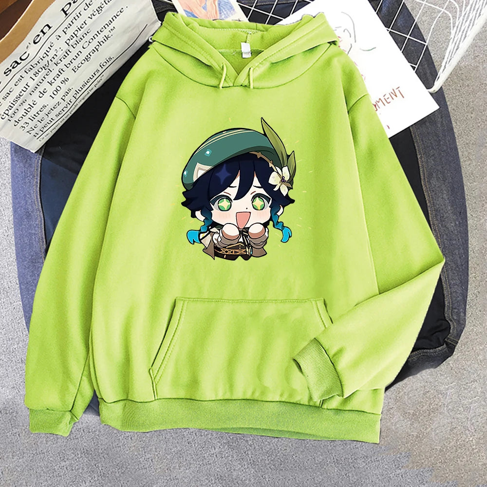 Genshin Impact Hoodie Venti Printed Graphic Harajuku Sweatshirts Casual Loose Hooded Clothes Long Sleeve Tops Women Streetwear
