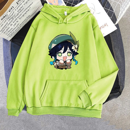 Genshin Impact Hoodie Venti Printed Graphic Harajuku Sweatshirts Casual Loose Hooded Clothes Long Sleeve Tops Women Streetwear