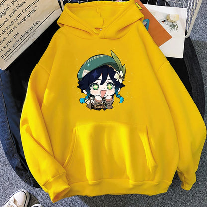 Genshin Impact Hoodie Venti Printed Graphic Harajuku Sweatshirts Casual Loose Hooded Clothes Long Sleeve Tops Women Streetwear