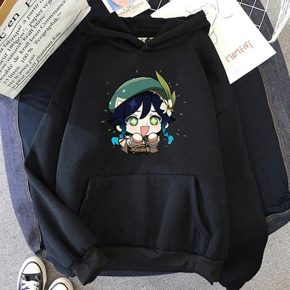 Genshin Impact Hoodie Venti Printed Graphic Harajuku Sweatshirts Casual Loose Hooded Clothes Long Sleeve Tops Women Streetwear