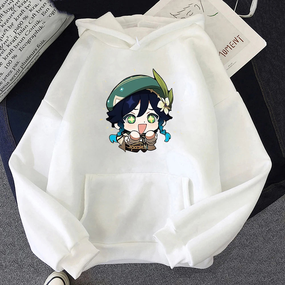 Genshin Impact Hoodie Venti Printed Graphic Harajuku Sweatshirts Casual Loose Hooded Clothes Long Sleeve Tops Women Streetwear