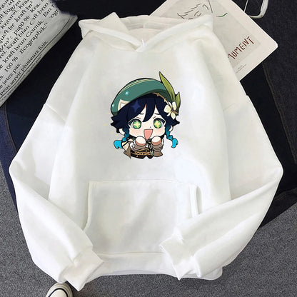 Genshin Impact Hoodie Venti Printed Graphic Harajuku Sweatshirts Casual Loose Hooded Clothes Long Sleeve Tops Women Streetwear