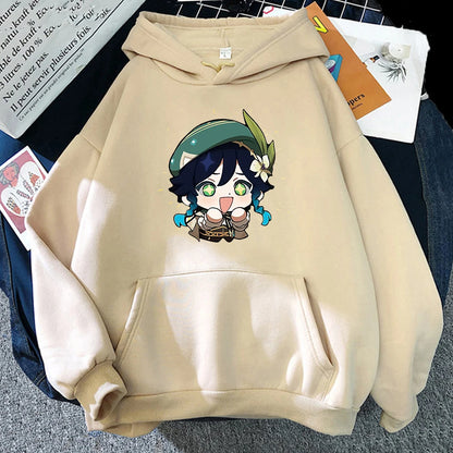 Genshin Impact Hoodie Venti Printed Graphic Harajuku Sweatshirts Casual Loose Hooded Clothes Long Sleeve Tops Women Streetwear