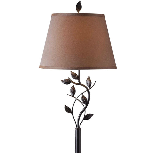Vine Leaves Rubbed Bronze Finish Floor Lamp with 15-inch Gold Tapered Shade-0