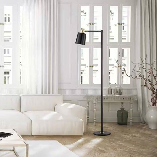 60-inch Industrial Modern Black Metal Floor Lamp with Gold Accents-0