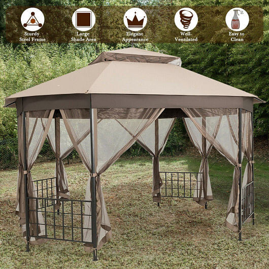 10'x 12' Octagonal Patio Gazebo-Brown-3