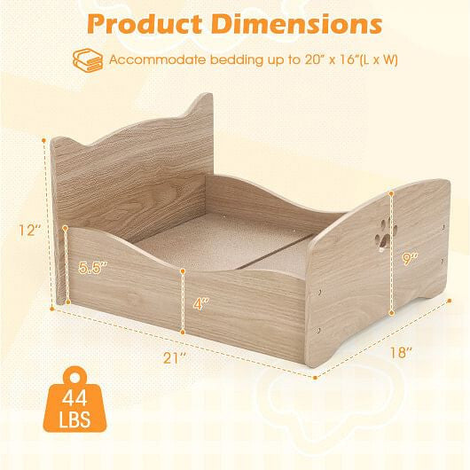 Elevated Pet Bed Frame with Rails and Cute Headboards-Walnut