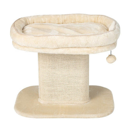 Modern Cat Tree Tower with Large Plush Perch and Sisal Scratching Plate-Beige