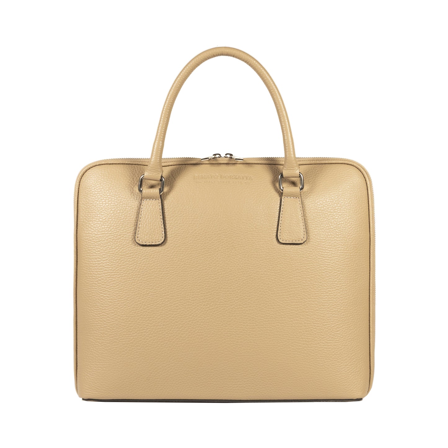 RB1019AQ | Cartella Business Unisex in Vera Pelle Made in Italy con tracolla removibile. Attacchi con moschettoni in metallo Nickel Lucido - Colore Taupe - Dimensioni: cm 37 x 29 x 6,5-1