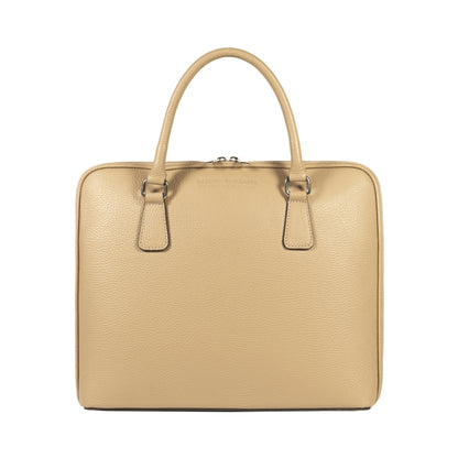 RB1019AQ | Cartella Business Unisex in Vera Pelle Made in Italy con tracolla removibile. Attacchi con moschettoni in metallo Nickel Lucido - Colore Taupe - Dimensioni: cm 37 x 29 x 6,5-1