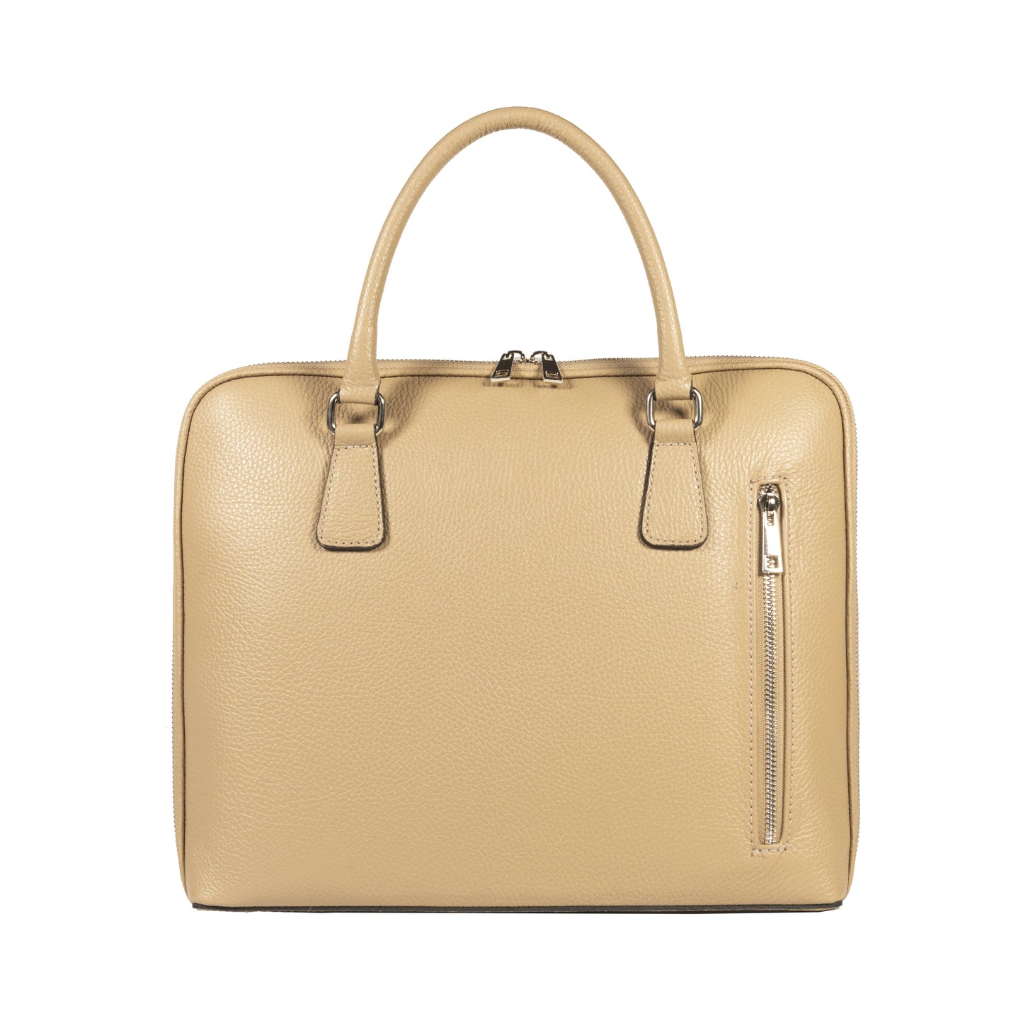 RB1019AQ | Cartella Business Unisex in Vera Pelle Made in Italy con tracolla removibile. Attacchi con moschettoni in metallo Nickel Lucido - Colore Taupe - Dimensioni: cm 37 x 29 x 6,5-2