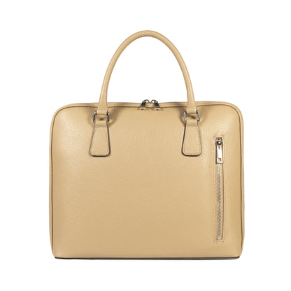 RB1019AQ | Cartella Business Unisex in Vera Pelle Made in Italy con tracolla removibile. Attacchi con moschettoni in metallo Nickel Lucido - Colore Taupe - Dimensioni: cm 37 x 29 x 6,5-2