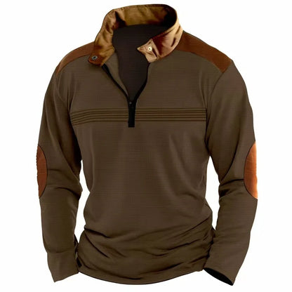 Autumn/Winter Fashion Everyday Casual Solid Color Zipper Chest Pleated Stripe Patchwork Comfortable Long-Sleeved POLO Shirt