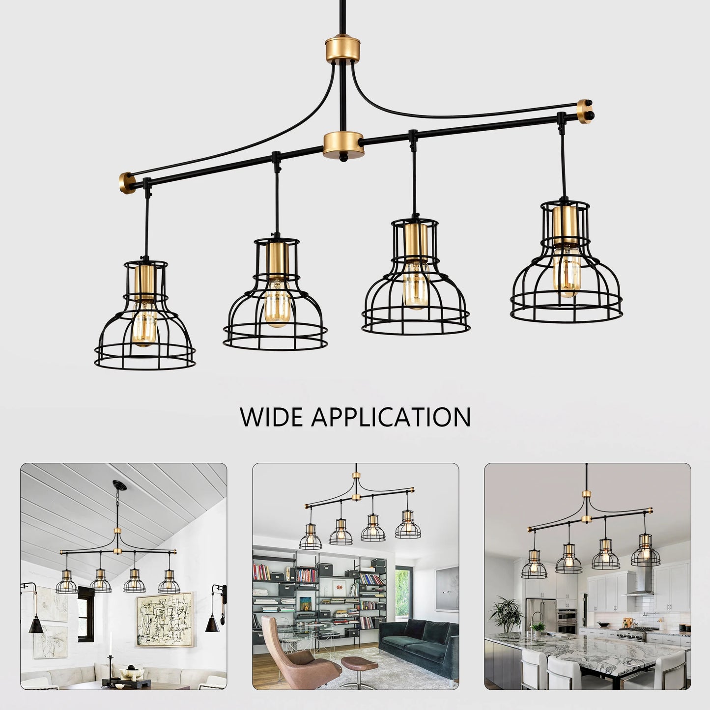 Dining Room Light Fixture/Chandelier Over Table, 40-Inch Hanging for Farmhouse Linear Chandeliers,4-Light Kitchen Island Lighting