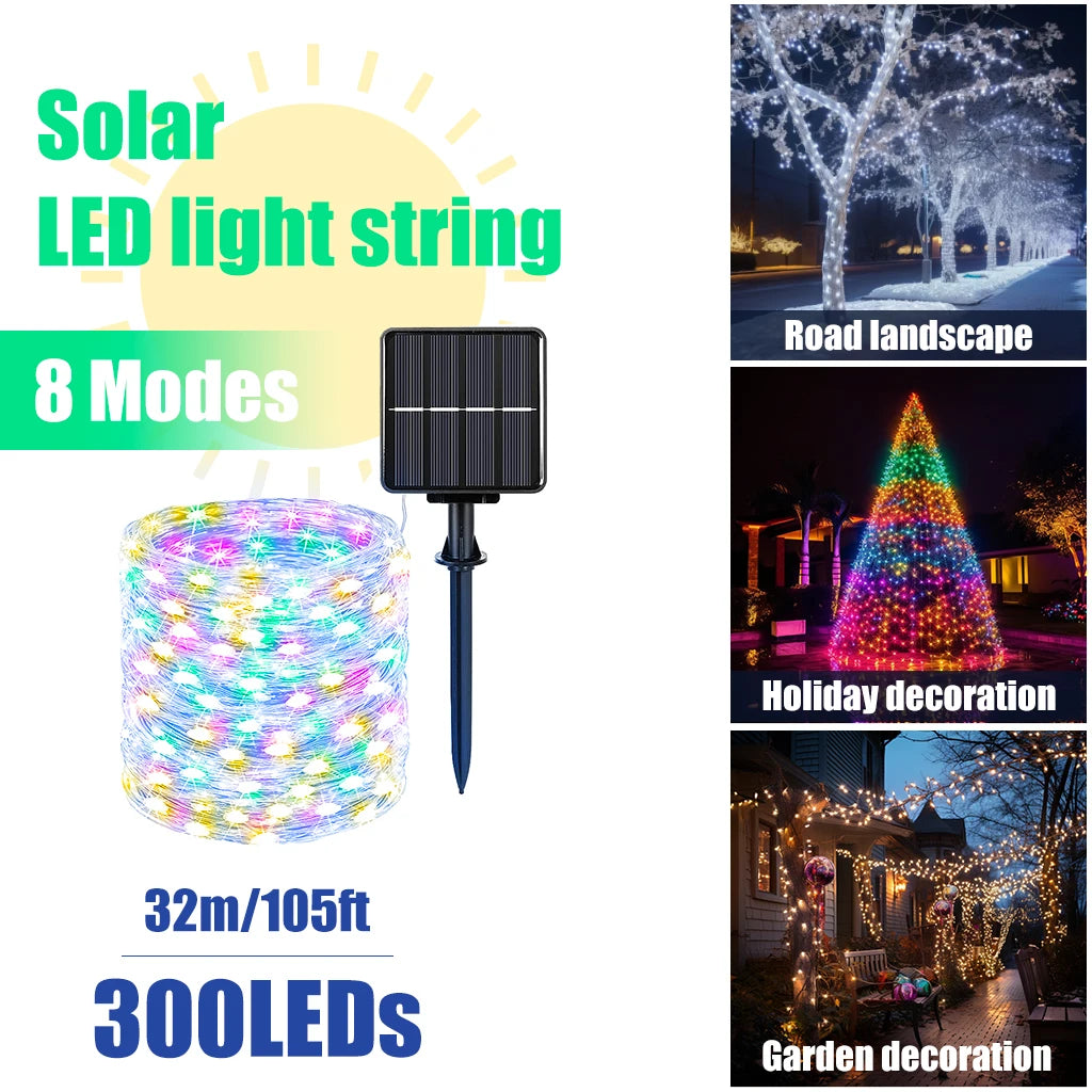 1pcs 32m 300LED Solar Outdoor Lights String Garden Fairy Lights Waterproof Christmas Garland Yard Decoration Holiday Lighting