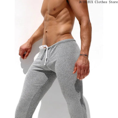 Autumn and Winter New Men's Elastic Striped Knitted Pants Soft and Comfortable Slim Foot Pants Men's Elastic Fitness Pants Gym