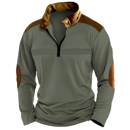 Autumn/Winter Fashion Everyday Casual Solid Color Zipper Chest Pleated Stripe Patchwork Comfortable Long-Sleeved POLO Shirt