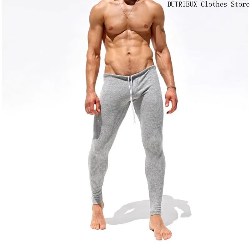 Autumn and Winter New Men's Elastic Striped Knitted Pants Soft and Comfortable Slim Foot Pants Men's Elastic Fitness Pants Gym