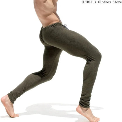 Autumn and Winter New Men's Elastic Striped Knitted Pants Soft and Comfortable Slim Foot Pants Men's Elastic Fitness Pants Gym