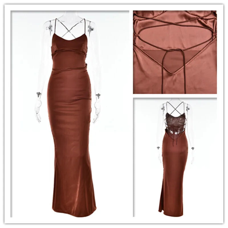 Avrilyaan Satin Backless Slim Sexy Dress Women 2024 Bodycon Long Summer Dress Mermaid Elegant NightClub Party Dresses Vestidos