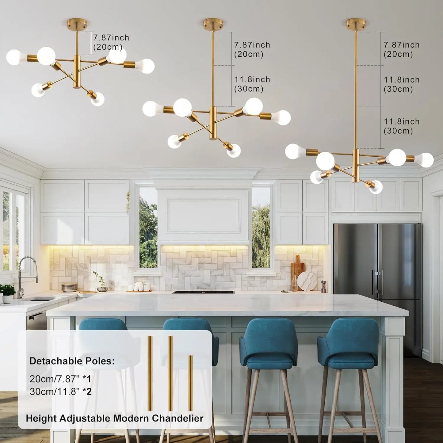 Sputnik Chandelier,Gold Modern Industrial Chandeliers 6-Light,Mid Century Ceiling Lighting Fixture for Living Room,Kitchen