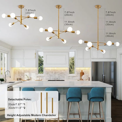 Sputnik Chandelier,Gold Modern Industrial Chandeliers 6-Light,Mid Century Ceiling Lighting Fixture for Living Room,Kitchen