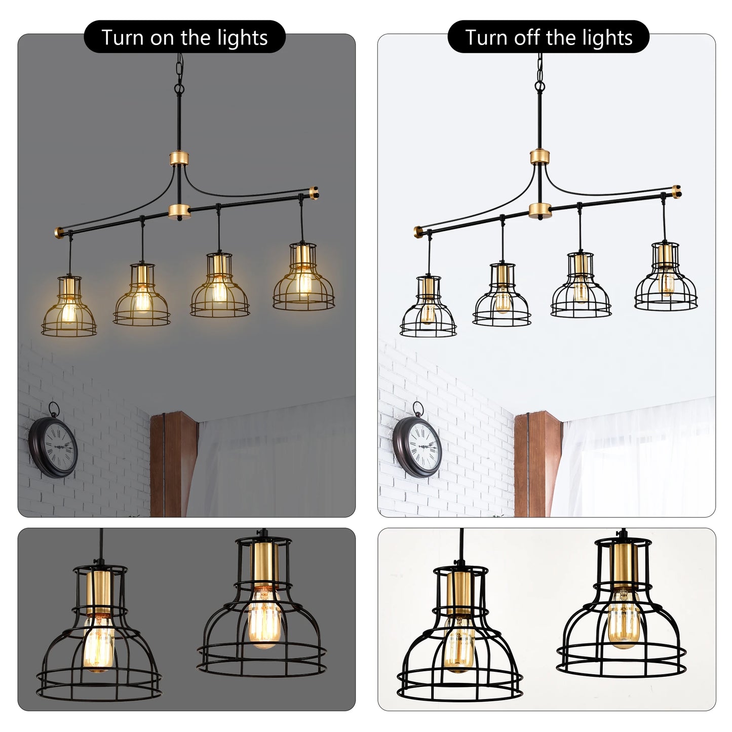Dining Room Light Fixture/Chandelier Over Table, 40-Inch Hanging for Farmhouse Linear Chandeliers,4-Light Kitchen Island Lighting
