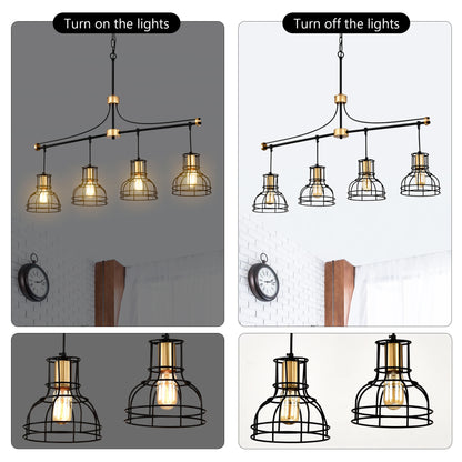 Dining Room Light Fixture/Chandelier Over Table, 40-Inch Hanging for Farmhouse Linear Chandeliers,4-Light Kitchen Island Lighting