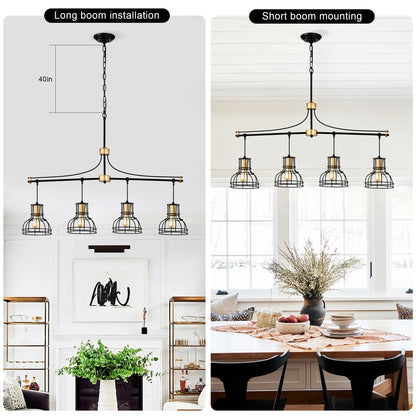 Dining Room Light Fixture/Chandelier Over Table, 40-Inch Hanging for Farmhouse Linear Chandeliers,4-Light Kitchen Island Lighting