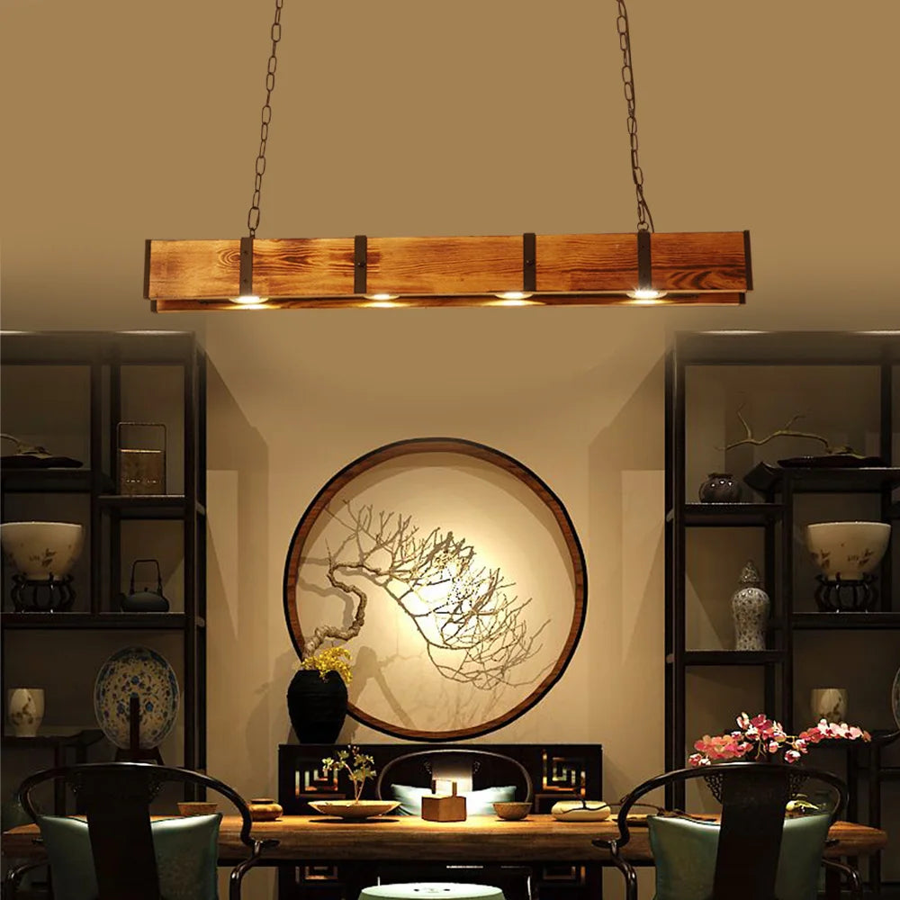 Retro American Vintage Attic Wooden Pendent Lamp Dining Room Bar Table Clothing Store Industrial Pendant Lamp Led Lighting