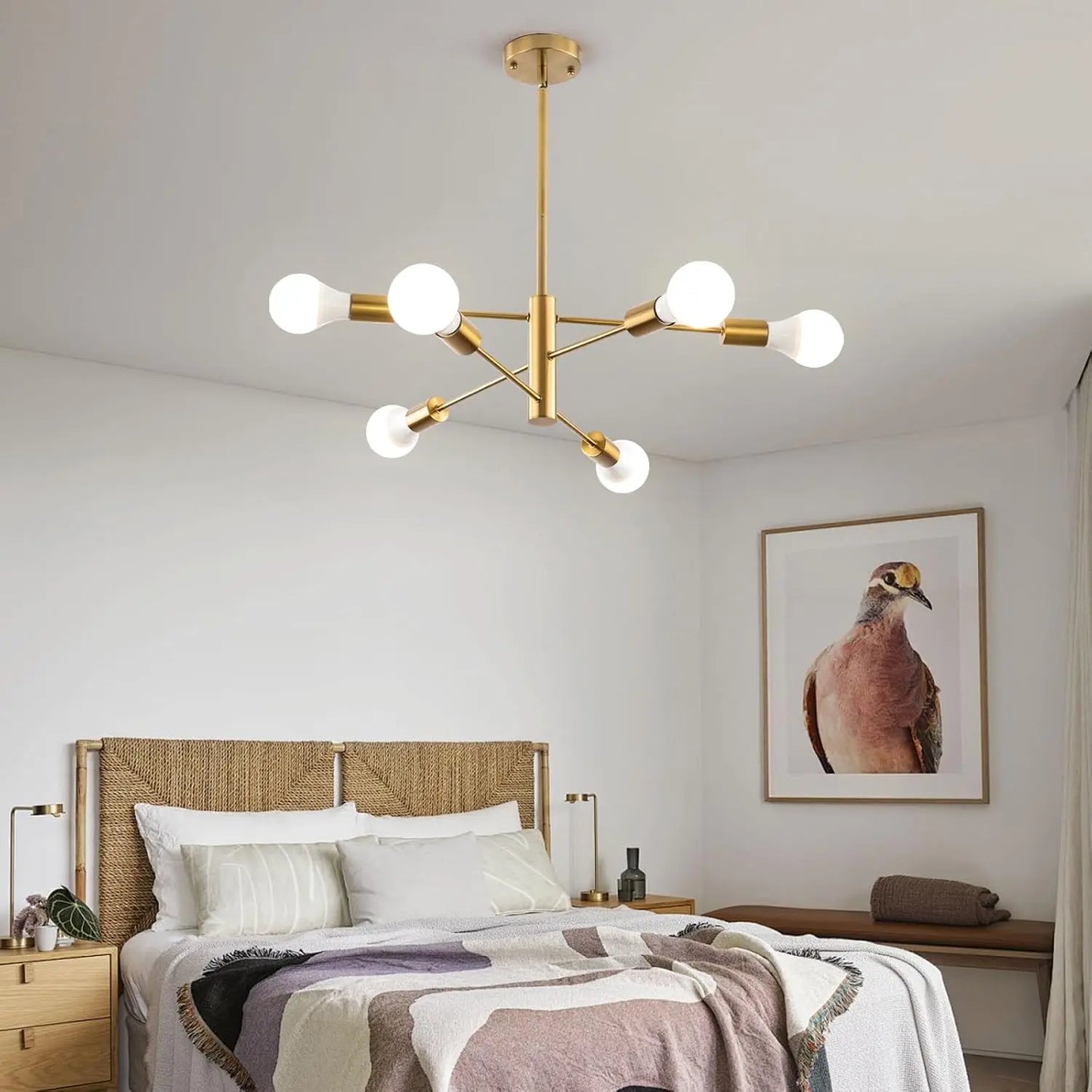 Sputnik Chandelier,Gold Modern Industrial Chandeliers 6-Light,Mid Century Ceiling Lighting Fixture for Living Room,Kitchen