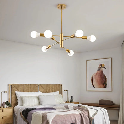 Sputnik Chandelier,Gold Modern Industrial Chandeliers 6-Light,Mid Century Ceiling Lighting Fixture for Living Room,Kitchen
