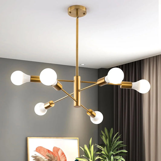 Sputnik Chandelier,Gold Modern Industrial Chandeliers 6-Light,Mid Century Ceiling Lighting Fixture for Living Room,Kitchen