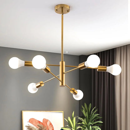 Sputnik Chandelier,Gold Modern Industrial Chandeliers 6-Light,Mid Century Ceiling Lighting Fixture for Living Room,Kitchen