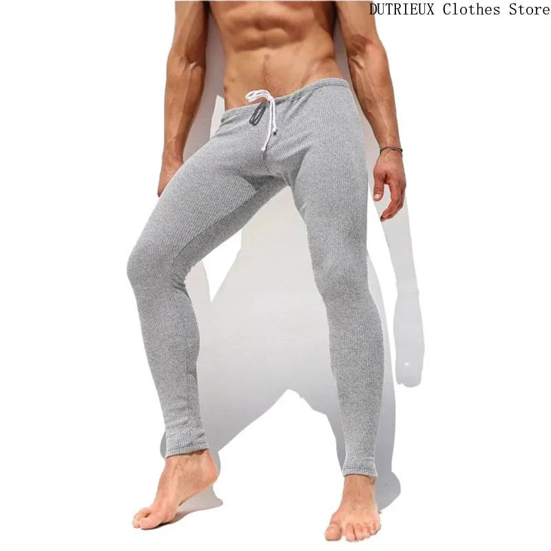 Autumn and Winter New Men's Elastic Striped Knitted Pants Soft and Comfortable Slim Foot Pants Men's Elastic Fitness Pants Gym