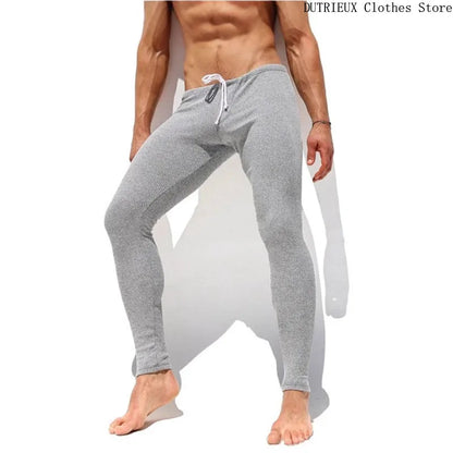 Autumn and Winter New Men's Elastic Striped Knitted Pants Soft and Comfortable Slim Foot Pants Men's Elastic Fitness Pants Gym
