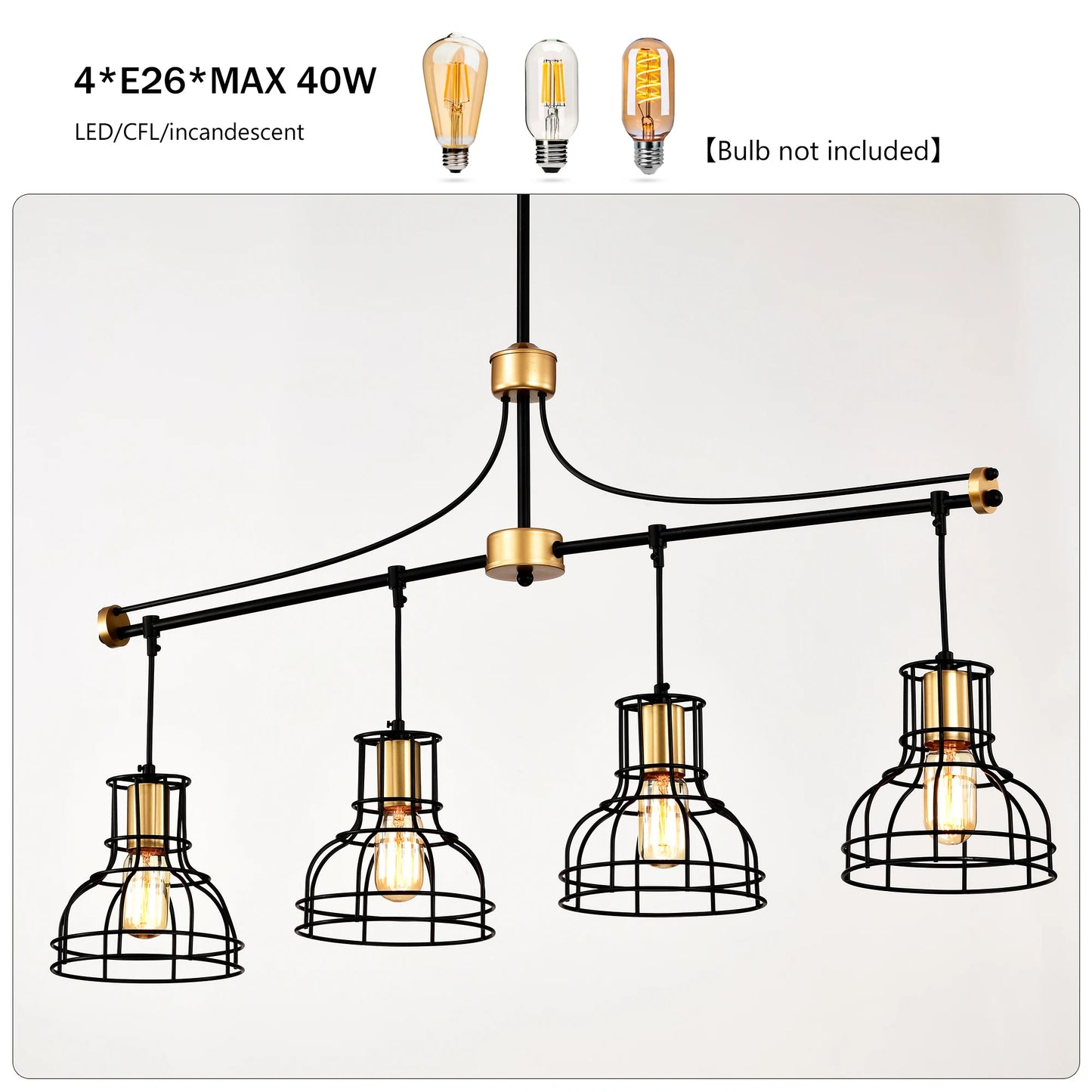 Dining Room Light Fixture/Chandelier Over Table, 40-Inch Hanging for Farmhouse Linear Chandeliers,4-Light Kitchen Island Lighting