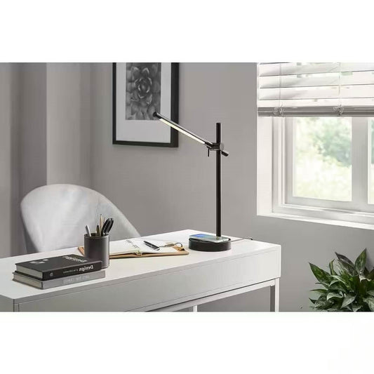Modern LED Desk Light Table Lamp with Wireless Cell Charging Pad in Black-0