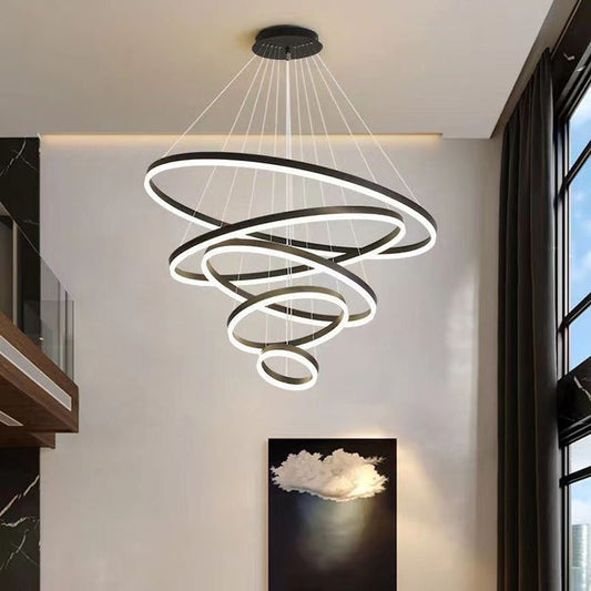NNEDSZ Black 5 Rings Minimalist LED Pendant Light Adjustable Circular Chandelier-0