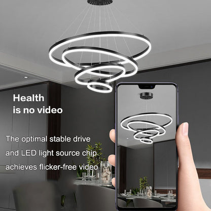 NNEDSZ Black 5 Rings Minimalist LED Pendant Light Adjustable Circular Chandelier-2