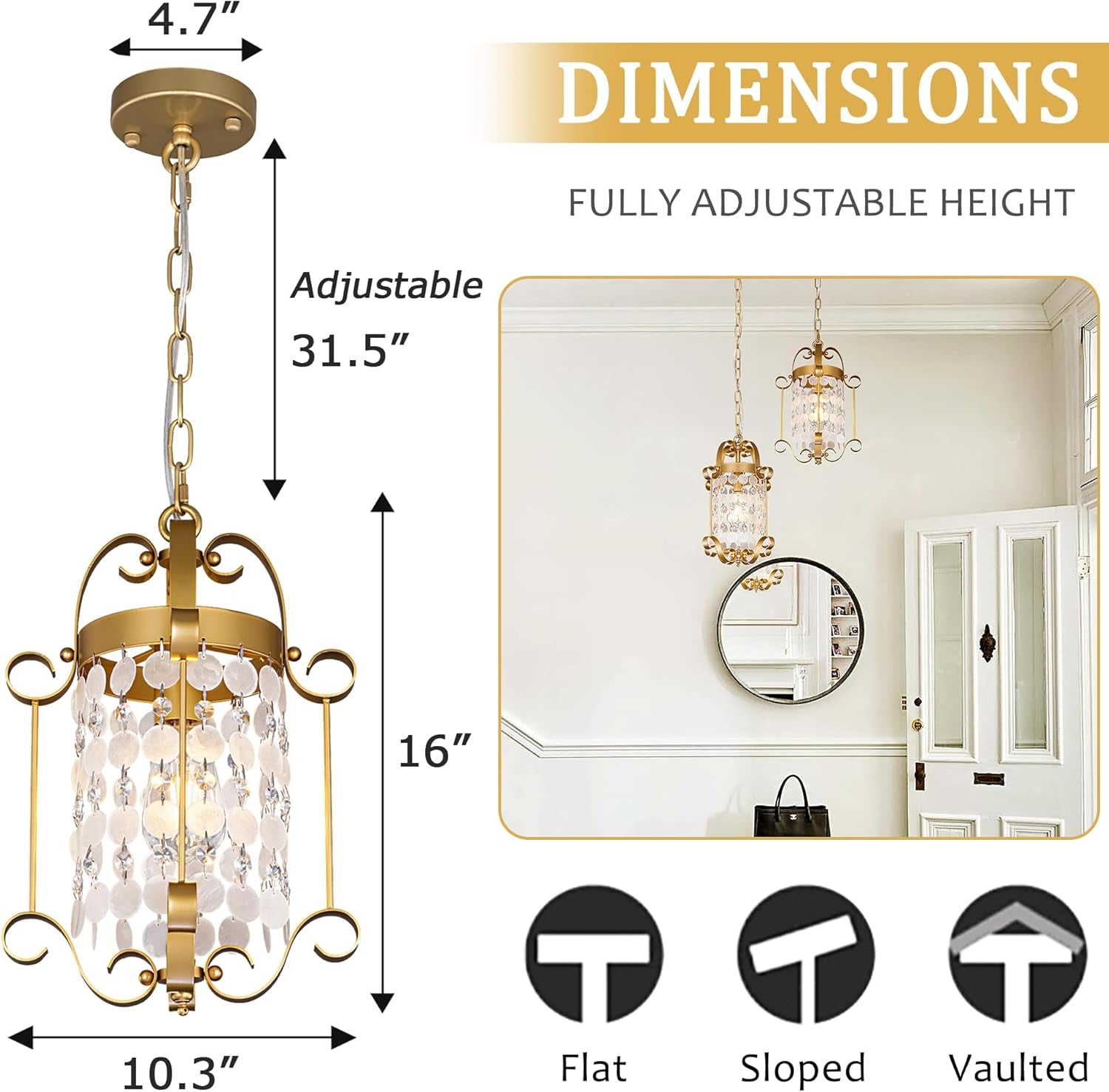 Capiz Shell Pendant Lights 16 Inch Gold Finish Chandelier-3