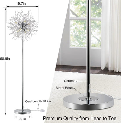 Bedroom Crystal Floor Lamp,,69 Inch High Pole Lamp,Modern Room Decorative Floor Lamp,Includes 32 Fireworks Crystal Suspenders, Chrome Finish Unavailable Platforms- Welfel