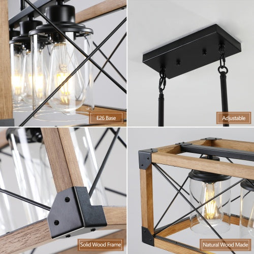 5 Lights Vintage Farmhouse Chandelier For Kitchen, Living Room, Dining Room Walnut - No Bulbs